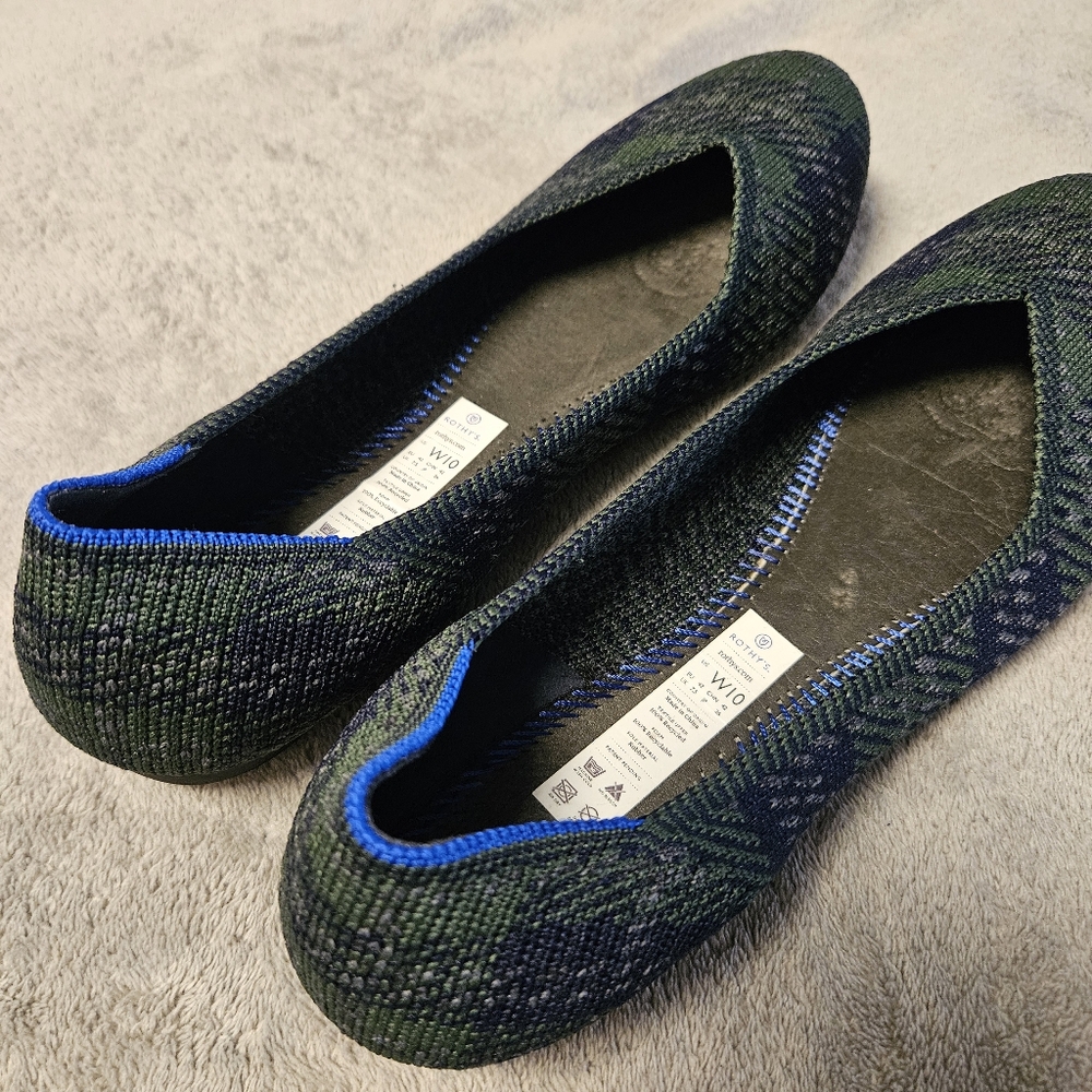 Rothy's Forest Tartan Navy Plaid Round Flats Size 10 - Picture 6 of 12